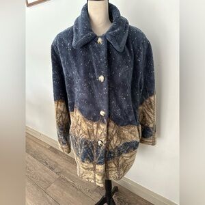 Country comfort Teddy Stylish Blue and Tan Women's Jacket XL Fleece